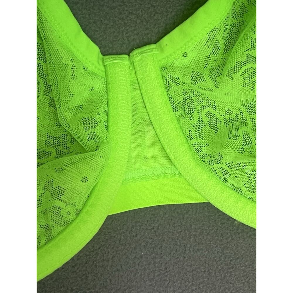 Cacique Unlined Demi Bra 40DDD Lime Green Floral Lace Underwire Sexy Feminine - Picture 4 of 10